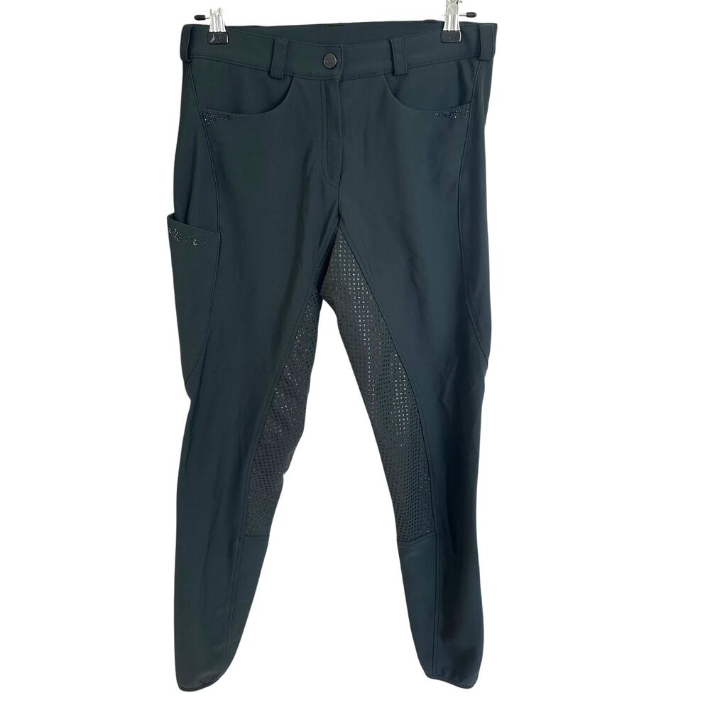Pikeur Laure Womens 28 Full Grip Riding Breeches Dark Green Rhinestone EU 40